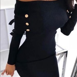 Off The Shoulder Button Bodycon Dress